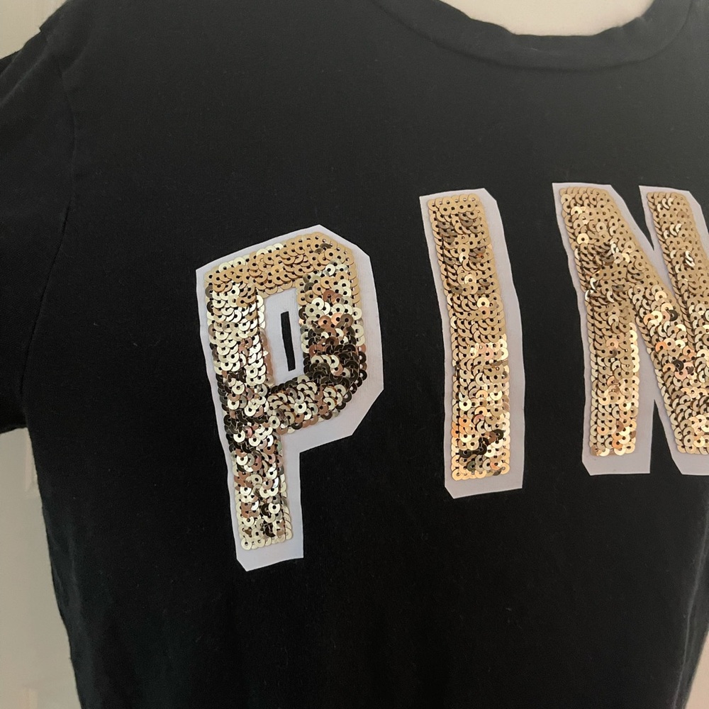 Victoria’s Secret Pink Campus Shirt w/ Gold Sequin